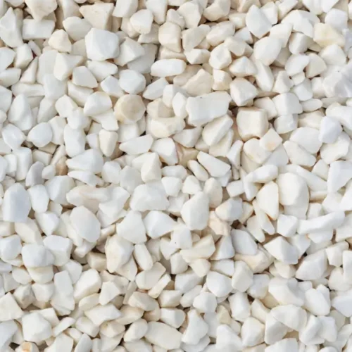 White marble chippings shown close up for angular detail to use in landscaping