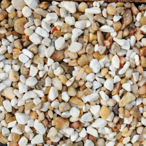 Golden, cream, white and brown tones of Premium Champagne Gravel for use in driveways, paths and landscaping