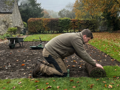 Laying turf in autumn