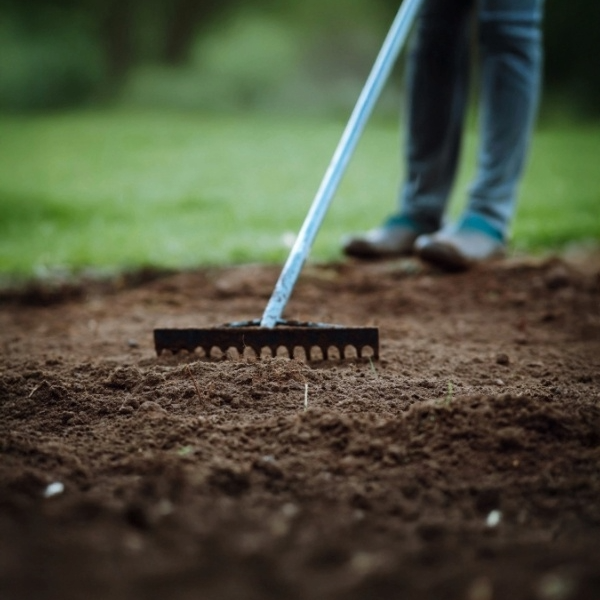 Levelling and raking soil