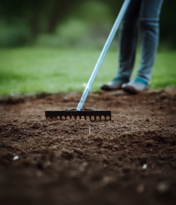 Levelling and raking soil